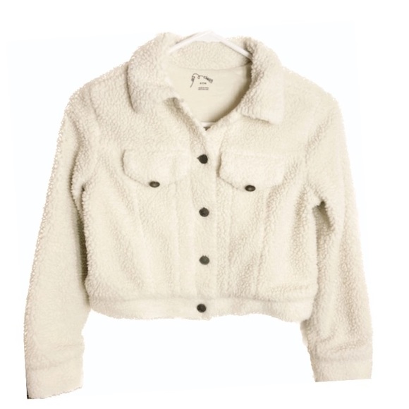 ART CLASS Sherpa Teddy Jean Style Jacket Ivory Colored Button Closure Size M 7/8 - Picture 2 of 6